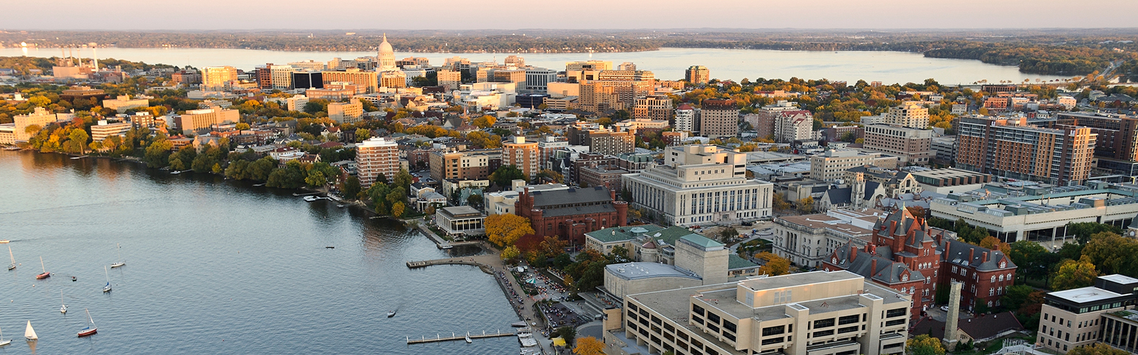 Aerial photo of the isthmus of Madison, Wisconsin